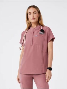 Figs Mauve Montex - Mock Neck Scrub Top